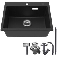 Auralum Lavello da Cucina in Granito e resina 55 x 45 cm Lavandino da Incasso Vasca Singola con Troppopieno, Set di Drenaggio e Sifone, Lavello Cucina da appoggio