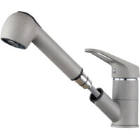 Auralum Rubinetto Cucina Estraibile Ottone, Estraibile Rubinetto da Cucina con Doccetta 70cm, Girevole a 360 Miscelatore monocomando per lavello, Acqua calda e fredda regolabile, Grigio granito