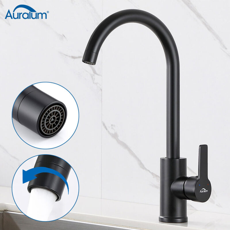 Auralum Grifo de Cocina Negro con Giro de 360°, Mezclador