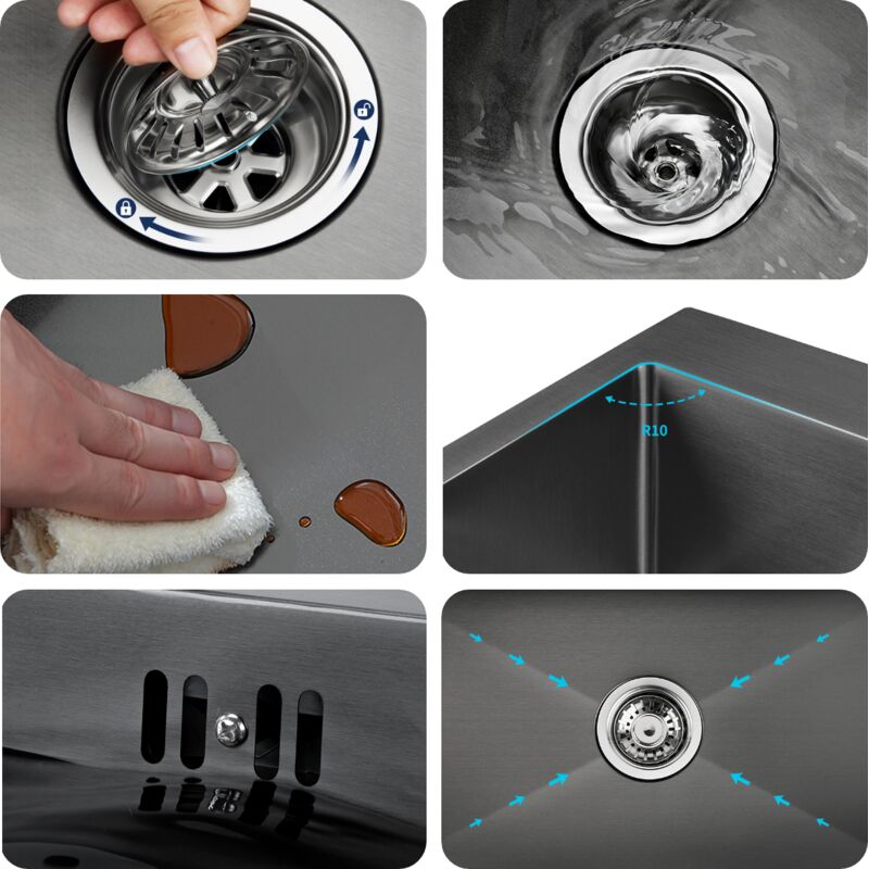 Fregadero De Cocina Grande De Acero Inoxidable 304 (74x45x20 Cm) - Incluye Desagüe Y Sifón, Ideal Para Cocinas Modernas