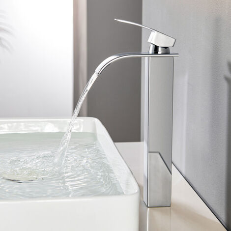 CECIPA MAX Grifo de baño, grifo de lavabo cascada cromado, grifo monomando para lavabo con caño altura 245 mm