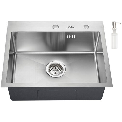 55 x 45cm Fregadero de Cocina un Seno Acero Inoxidable Fregadero con 300ml Dispensador de Jabón,Desagüe y Sifón