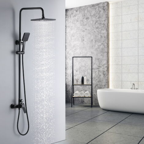 Auralum Columna de ducha 2 Funciones Conjunto de Ducha con 11 pulgadas Ducha Lluvia+Ducha de Mano, con boquillas anticalcáreas, Altura Ajustable 900-1240MM