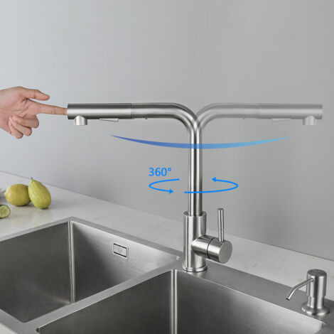ZMH Grifo De Cocina Extensible Con Ducha Giratoria 360° En Acero Inoxidable 95853499
