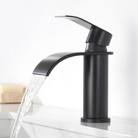 CECIPA MAX Grifo de baño, grifo de cascada, grifo de lavabo negro, grifo de baño de acero inoxidable, grifo mezclador monomando, válvula de cerámica para baño (1/5)