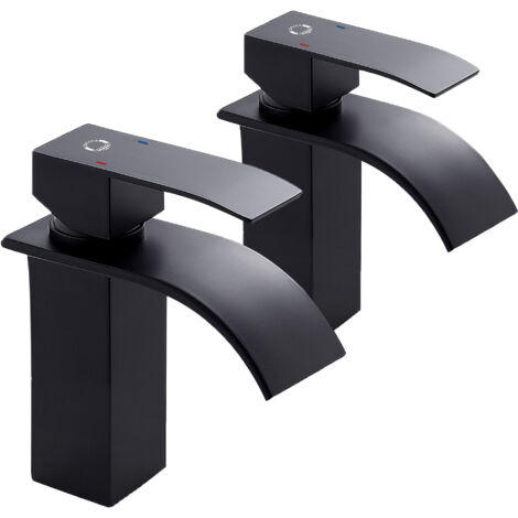 2X CECIPA Grifo Lavabo Negro Cascada, Monomando Grifo para Cuenca de Baño Ahorro del Agua, Latón Negro Mate