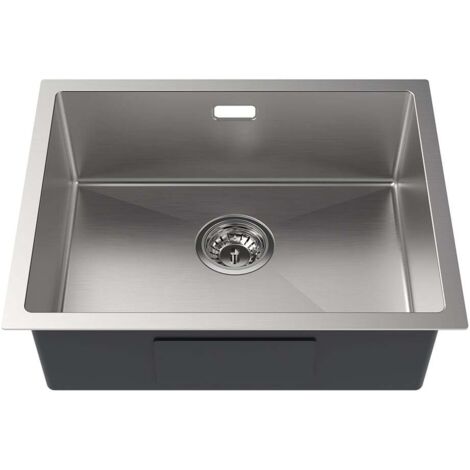 Auralum Fregadero Cocina 1 Seno 55 x 44 cm de Acero Inoxidable Cepillado, Fregadero Cuadrado con juego de rebosadero y desagüe, Fregadero bajo encimera, Enrasado o Sobre encimera