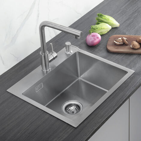 Cecipa Fregaderos de una cubeta 50 x 45 x 18,5 cm Fregadero de Cocina Cuadrado Acero Inoxidable, Sin Dispensador de Jabón