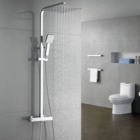 Auralum Columnas de Ducha Termostáticas, Columnas de ducha con mezclador termostático de acero inoxidable - Conjunto de ducha con cabezal de ducha de 10 pulgadas y sistema de ducha de mano