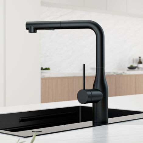 CECIPA MAX Grifo de cocina con rociador extraíble, mezclador de acero inoxidable negro, giratorio 360°, con 2 modos de funcionamiento