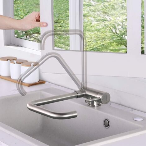Grifo de Cocina Abatible Plegable, Lonheo Grifo Cocina Plegable y Giratorio 360 Mezclador Monomando Grifo de Fregadero con Aereador extraíble (1/5)