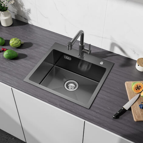 Fregadero de cocina Cecipa de acero inoxidable con 1 seno 50 x 45 x 18,5 cm negro