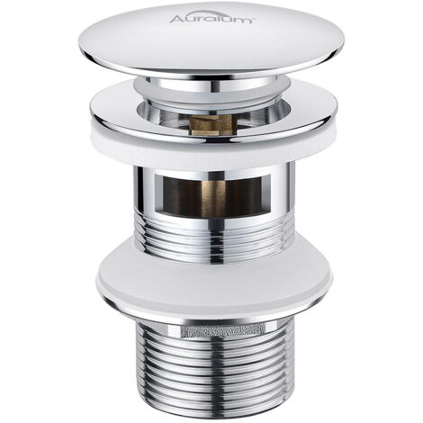 Auralum Válvula lavabo Clic-Clac en Latón, Tapón de Desagüe Universal G1 1/4“ con rebosadero, Cromado (1/5)