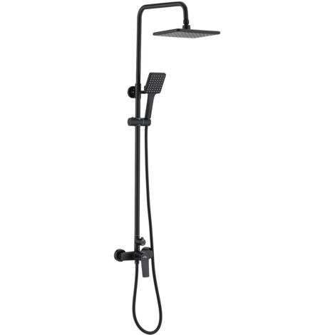 Auralum Conjunto de ducha Monomando Cuadrado, Columna de ducha con Rociadores de ducha y Ducha de Mano, Altura ajustable tras la instalación de 90 a 124 cm, Negro