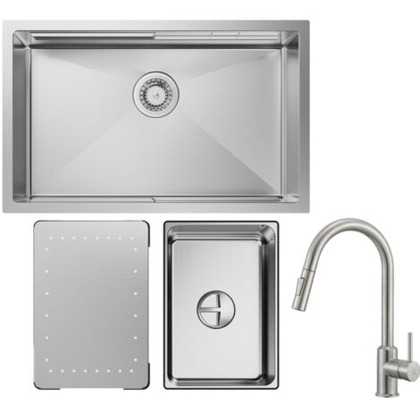CECIPA fregadero de acero inoxidable 70x44CM fregadero de cocina cepillado fregadero bajo encimera + grifo de cocina extraíble de 40,4 cm (1/5)