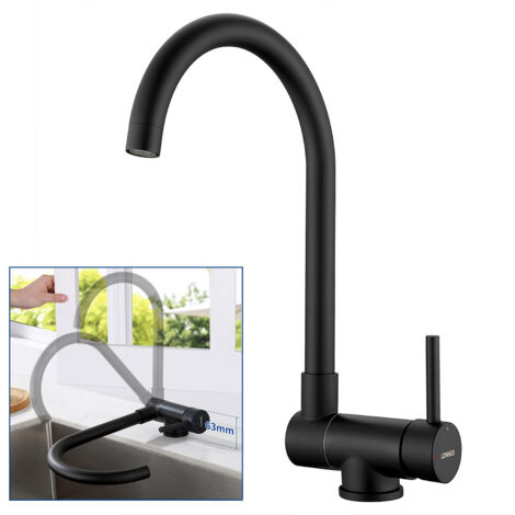 Negro Grifo de Cocina Plegable 90+Giratorio 360, Grifo Cocina Abatible de Acero Inoxidable, Fregaderos Monomando de cocina con aireador desmontable (1/5)