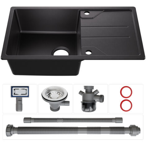 Fregadero bajo encimera de cuarzo y resina DERW max, fregadero negro de 1 seno, fregadero de cocina con estante (78 x 45 cm)
