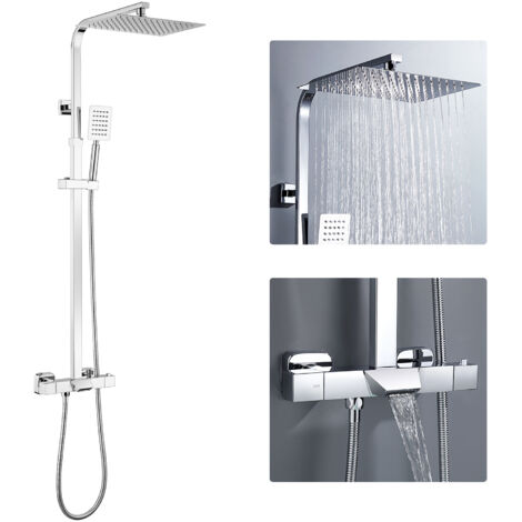 Juego De Grifo De Ducha Para Baño, 4 Funciones, Termostato De Ducha, Gris, Negro