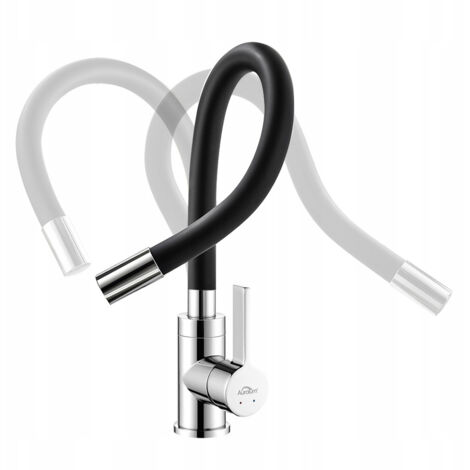 Grifo de Cocina con Aireador Negro, Grifo de Fregadero Monomando Flexible 360° Giratorio, Agua Fria y Caliente Disponible (1/6)