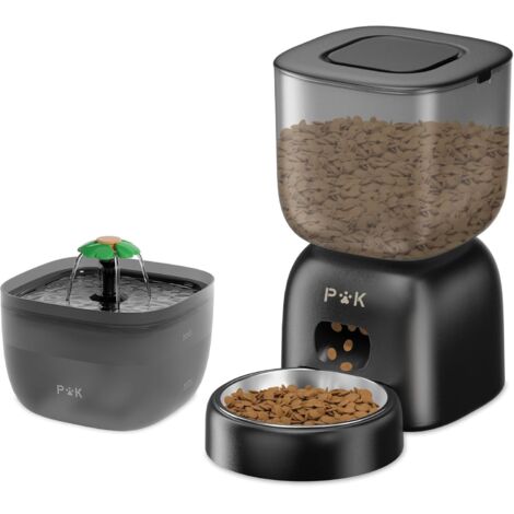 Dispensador de comida PUPPY KITTY PRO de 3 l, batería de hasta 180 días, voz 10S, con fuente para gatos de 2 l gratis, color negro