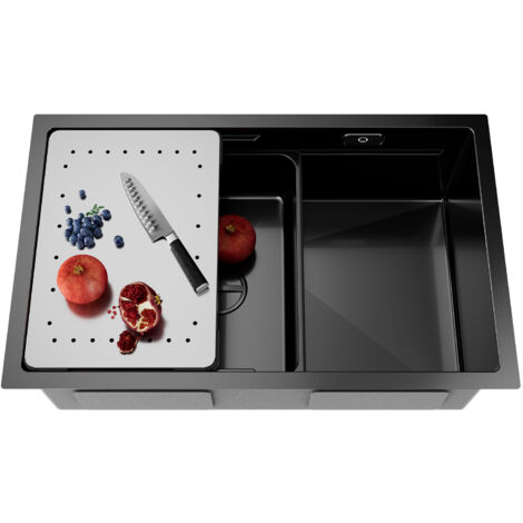 CECIPA MAX Fregadero de un Seno 70 x 44 x 21 CM Fregadero de Cocina Fregadero Integrado de Acero Inoxidable Fregadero de Cocina con Escurridor + Lavabo, Antracita (1/5)