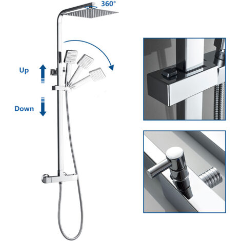 Auralum Columnas de Ducha Chrome , Columnas de ducha con mezclador termostático de acero inoxidable - Conjunto de ducha con cabezal de ducha de 10 pulgadas y sistema de ducha de mano