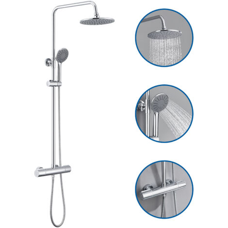 Auralum Columna Ducha Termostatica de 38°C Conjunto Ducha con Termostatico mezclador, Sistema de Ducha Termostatico con Altura Ajustable 84cm-121cm