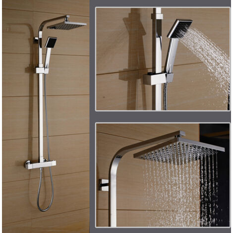 Conjunto de Ducha Termostático, Columna de Ducha con Grifo de Ducha Termostatica 38 ºC, Rociador Ducha Lluvia 20x20cm, Mano de Ducha