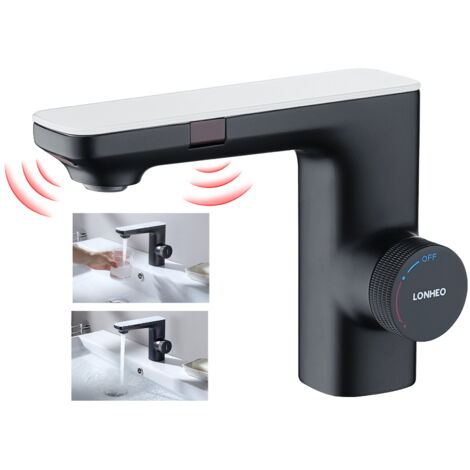 Lonheo Grifo infrarrojo automático de doble Sensor, mezclador de interruptor de agua automático sin contacto, grifo de lavabo de baño moderno NEGRO