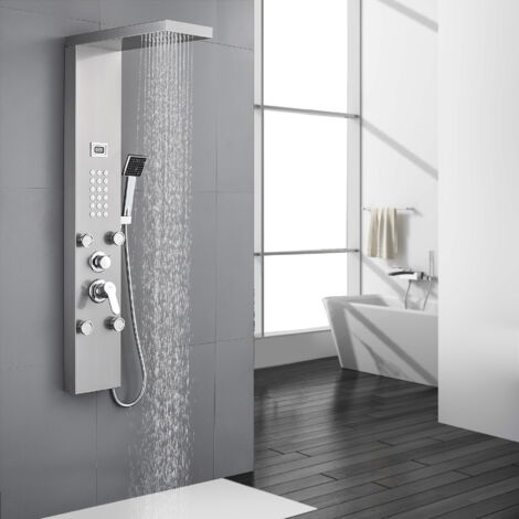 Sistema de panel de ducha Panel de ducha de acero inoxidable con 4 chorros de masaje, ducha de lluvia, teleducha, sistema de ducha sin termostato, columna de ducha, set de ducha