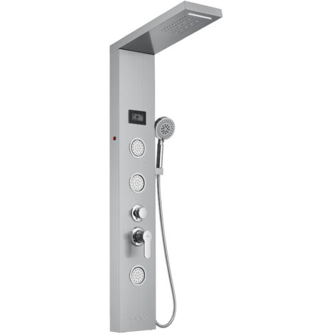 Multifunción Hidromasaje Columna de Ducha con LED Luces de Acero inox, 5 Función de Sistema de Panel de Ducha Hidro-masaje con Ducha Lluvia+Ducha de Mano con boquillas anticalcárea