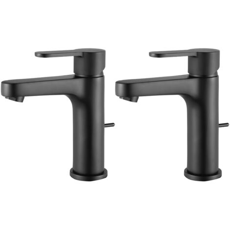2PCS CECIPA Grifo de Lavabo Negro, Grifo de Baño Negro con Vaciador Automático, Grifo de Lavabo de Baño Negro, Altura del Caño 112 mm