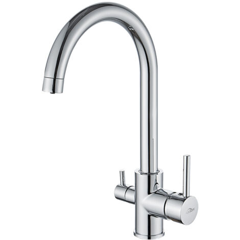 Auralum Grifo de Cocina 3 Vías Osmosis con 2 Salidas, Grifo para Fregadero Giratorio 360° Monomando Mezclador de Cocina para Agua caliente y fría regulables