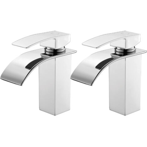 2PCS Cecipa Grifo de Lavabo Cascada, Monomando Grifo de Cuenca para Baño Mezclador Agua Fria y Caliente, Latón Cromado