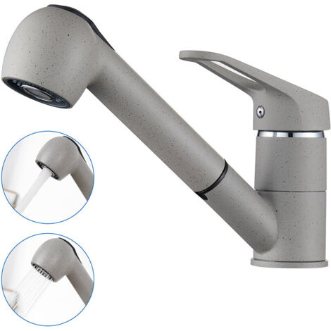 Auralum Grifo de Cocina Extraíble con 2 Modos de Rociador, Grifo Cocina de Latón Giratorio 360° Grifo de Fregadero Monomando Mezclador para Agua Frío y Calor Disponibles, Gris Granito (1/5)