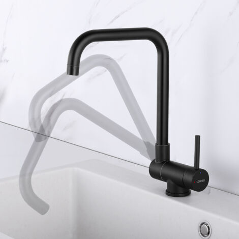 Negro Grifo de Cocina Plegable de Acero Inoxidable, Grifo de Cocina Plegable 180 - 360 Giratorio Debajo de ventana Grifo Plegable Mezclador de Fregadero