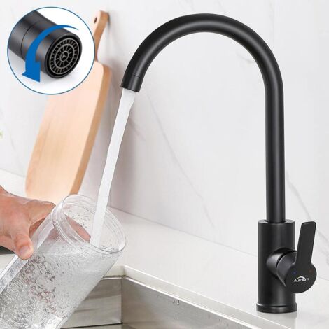 Negro Grifo de Cocina en Acero inoxidable, 360° Giratorio Grifo de Fregadero Monomando Cocina, con Alta salida de agua 255 mm (1/5)