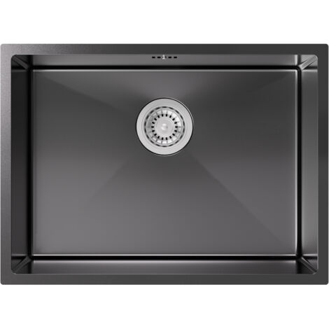 Fregadero de acero inoxidable 60 x 44 CM, fregadero integrado para armarios bajos a partir de 65 CM, antracita