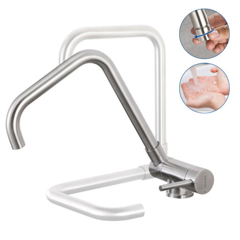 Grifo de Cocina Plegable 180° 7-Formas Grifo debajo de ventana Giratorio a 360° Acero inoxidable Monomando Grifería Mezclador con Aireador para Agua Fría y Caliente