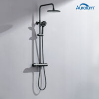 Auralum Columna Ducha Termostática Negro, Conjunto de ducha con Grifo Termostatico, Sistema de Ducha con Alcachofa de ducha lluvia y 3 modos Ducha de Mano, Altura regulable 84-121cm