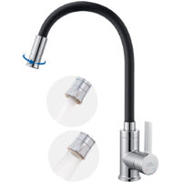 Auralum Grifo de Cocina Flexible con 2 Modos de Rociador, Grifo de Fregadero Giratorio 360° Mezclador Monomando de Fregadero para Agua caliente y fría regulables, Negro