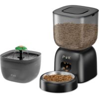 Dispensador de comida PUPPY KITTY PRO de 3 l, batería de hasta 180 días, voz 10S, con fuente para gatos de 2 l gratis, color negro
