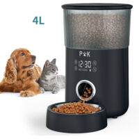 Dispensador de comida de 4 l para perros y gatos, con cuenco de acero inoxidable, voz programable 10 segundos, pantalla táctil, de 1 a 5 comidas, color negro