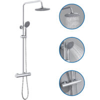 Auralum Columna Ducha Termostatica de 38°C Conjunto Ducha con Termostatico mezclador, Sistema de Ducha Termostatico con Altura Ajustable 84cm-121cm