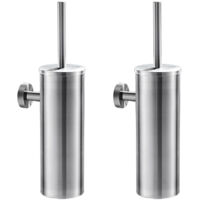 2PCS Escobilla de Baño WC en Acero Inoxidable Cepillado, Auralum Escobilla WC con Portaescobilla y Tapa, Limpieza 360º, Resistente a salpicaduras, Montaje en Pared