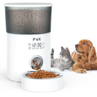 PUPPY KITTY Dispensador de comida para perros y gatos de 4 l con recipiente de acero inoxidable, voz programable 10 segundos, pantalla táctil, de 1 a 5 comidas, color blanco