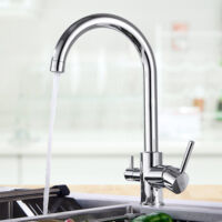 Auralum Grifo de cocina Osmosis de 3 vias, Grifo de Agua Potable con barra doble, Grifo de Fregadero Giratorio 360 ° con 2 salidas, Cromado
