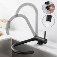 Lonheo Grifo Cocina Abatible de Acero Inoxidable Negro, Grifo de Cocina Plegable en 90 / Giratorio a 360, Fregaderos Monomando de cocina para Ventana.