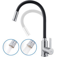 Auralum Grifo Cocina Flexible con 2 Modes de Salida de agua Negro, Giratorio 360° Grifos de Fregadero con Manguera de Silicona Flexible y Moldeabl, Mezclador Monomando de Cocina