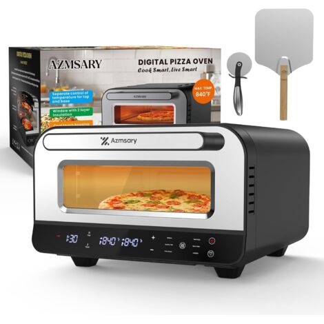 Four à pizza électrique - AZMSARY - Modèle professionnel - 6 programmes - 80℃-450℃ - Pierre à pizza incluse